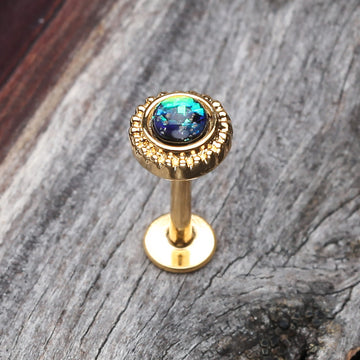 Detail View 1 of Golden Opal Sparkle Ornate Top Steel Labret-Black
